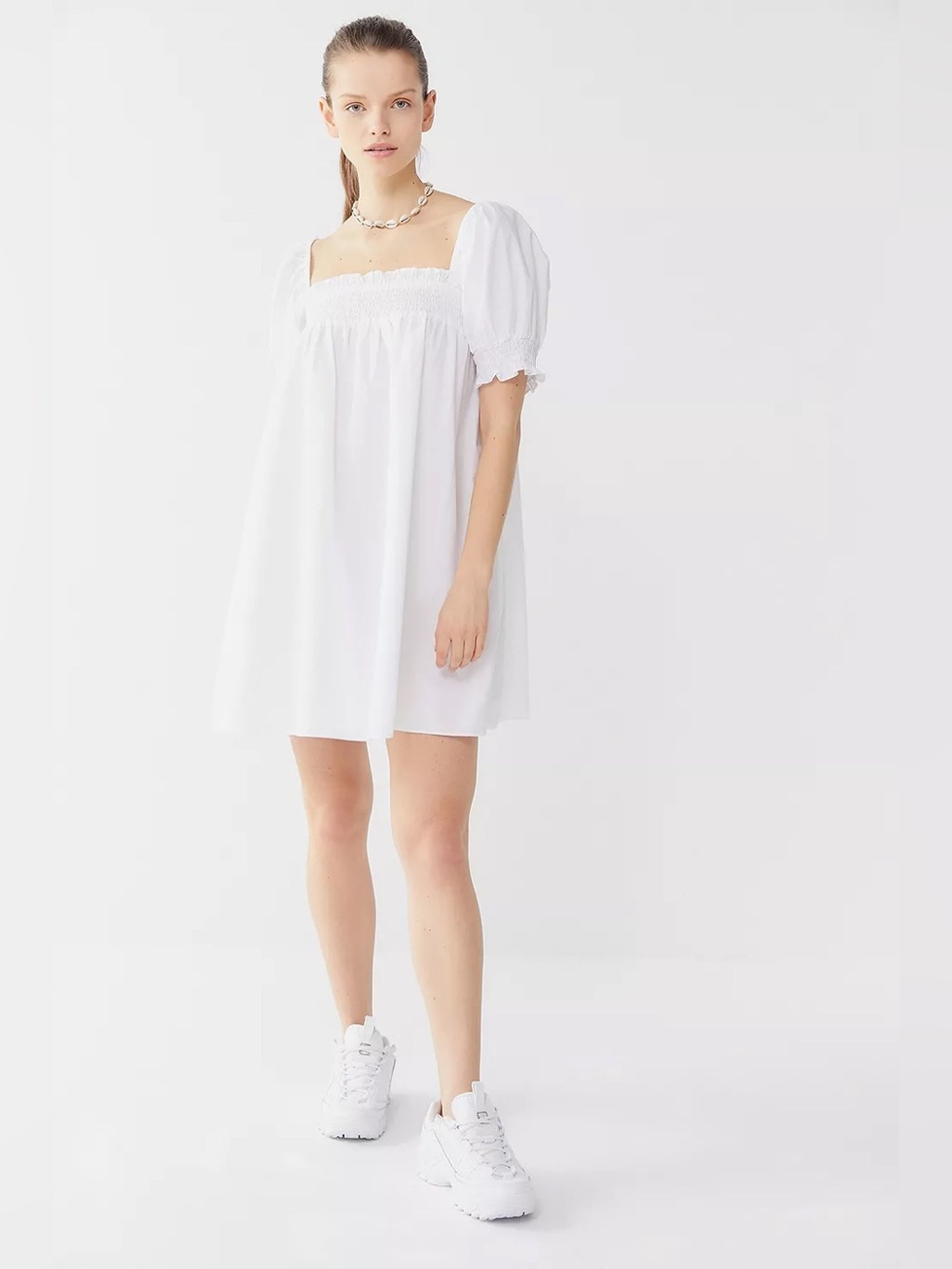 UO | White Puff Sleeve Cotton Mini Dress